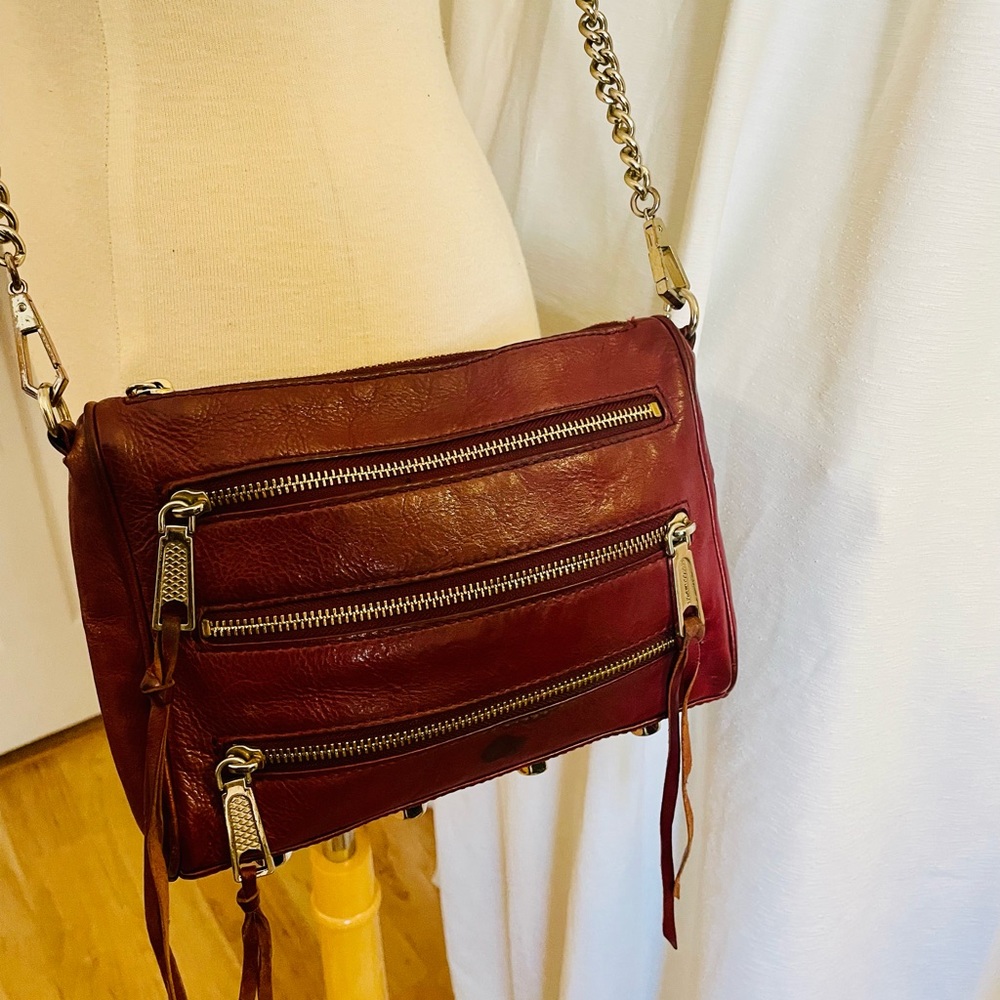 Rebecca Minkoff Burgundy Leather Crossbody Bag in style Mini 5 Zip